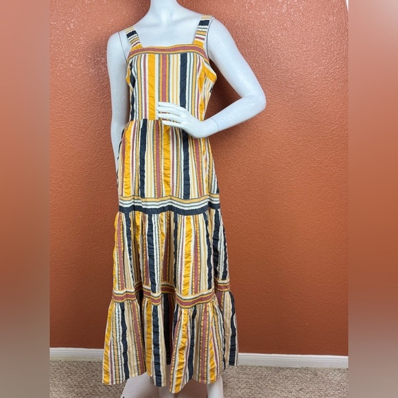 LOFT Striped Tiered Maxi Dress Sleeveless Square Neck S 2 Yellow striped. E86 - Picture 9 of 15
